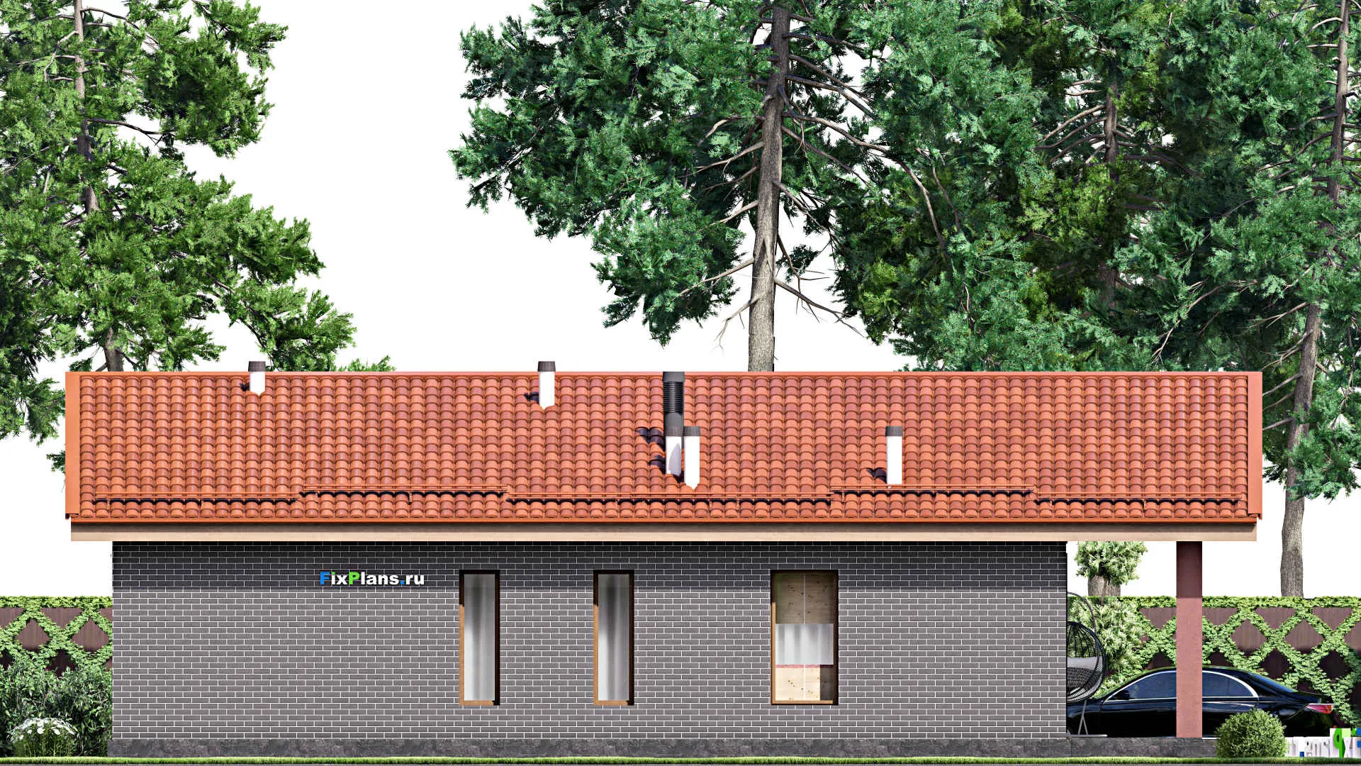 F-15218 - Проект одноэтажного дома 10 на 16, площадью 130 м² с террасой и 3 спальнями