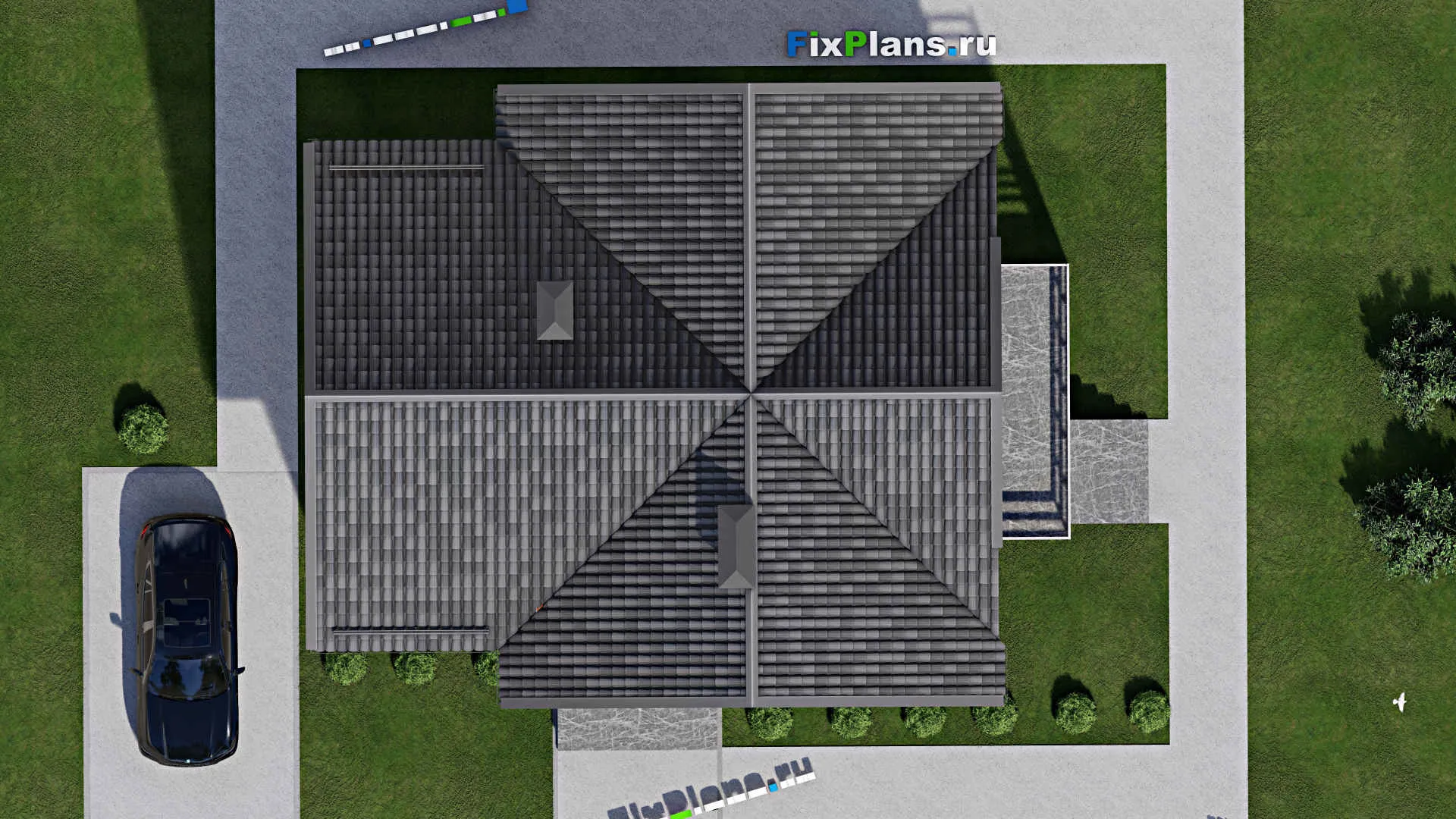 F-5840 - Планы дома с мансардой 11 на 13, площадью 270 м² с террасой, балконом, цокольным этажом и 6 спальнями