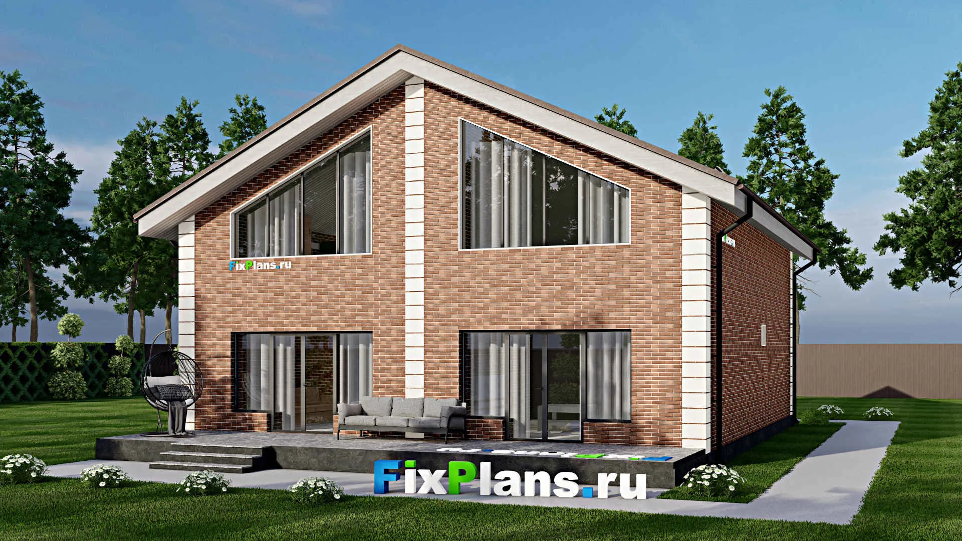 F-4724 - Проект дома с мансардой 12 на 13, площадью 240 м² с террасой и 4 спальнями