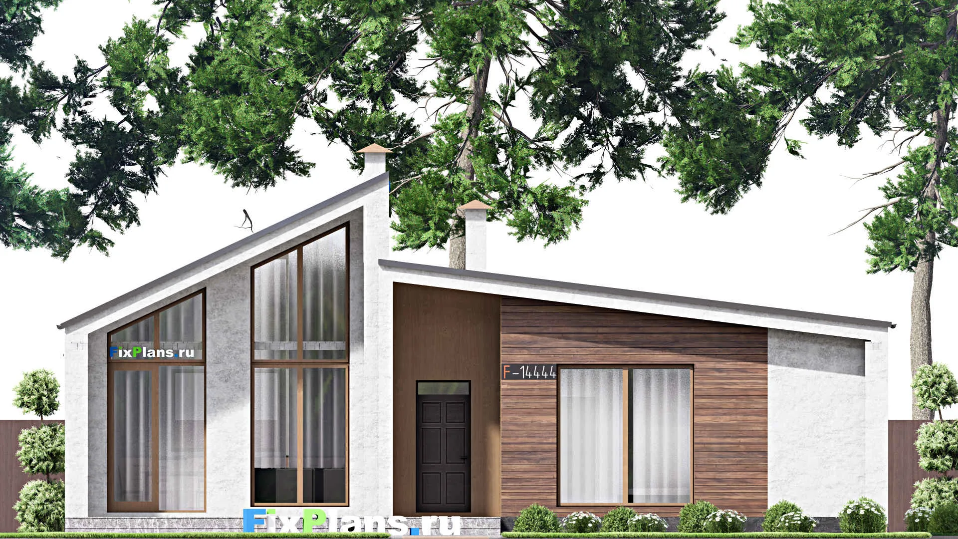 F-14444 - План одноэтажного дома 11 на 15, площадью 120 м² с террасой и 2 спальнями