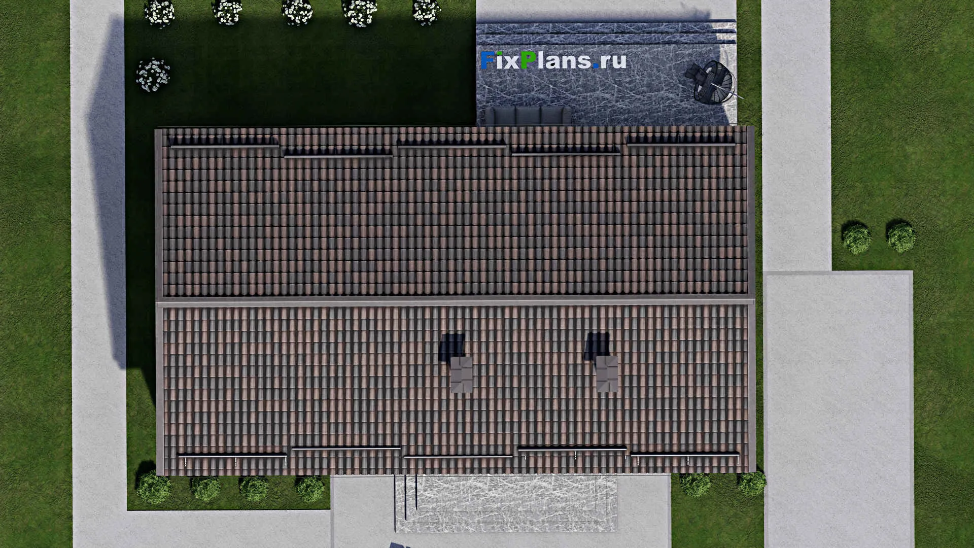 F-6038 - Проект одноэтажного дома 9 на 16, площадью 140 м² с террасой и 3 спальнями