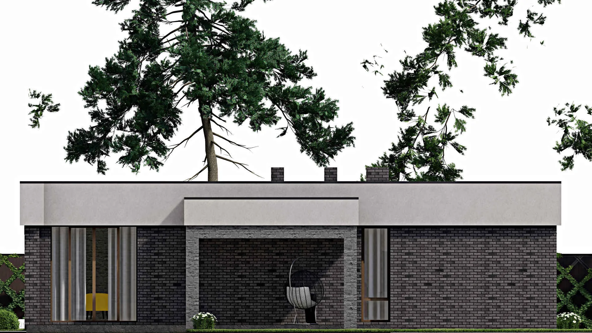 F-3536 - План одноэтажного дома 17 на 17, площадью 210 м² с террасой и 3 спальнями