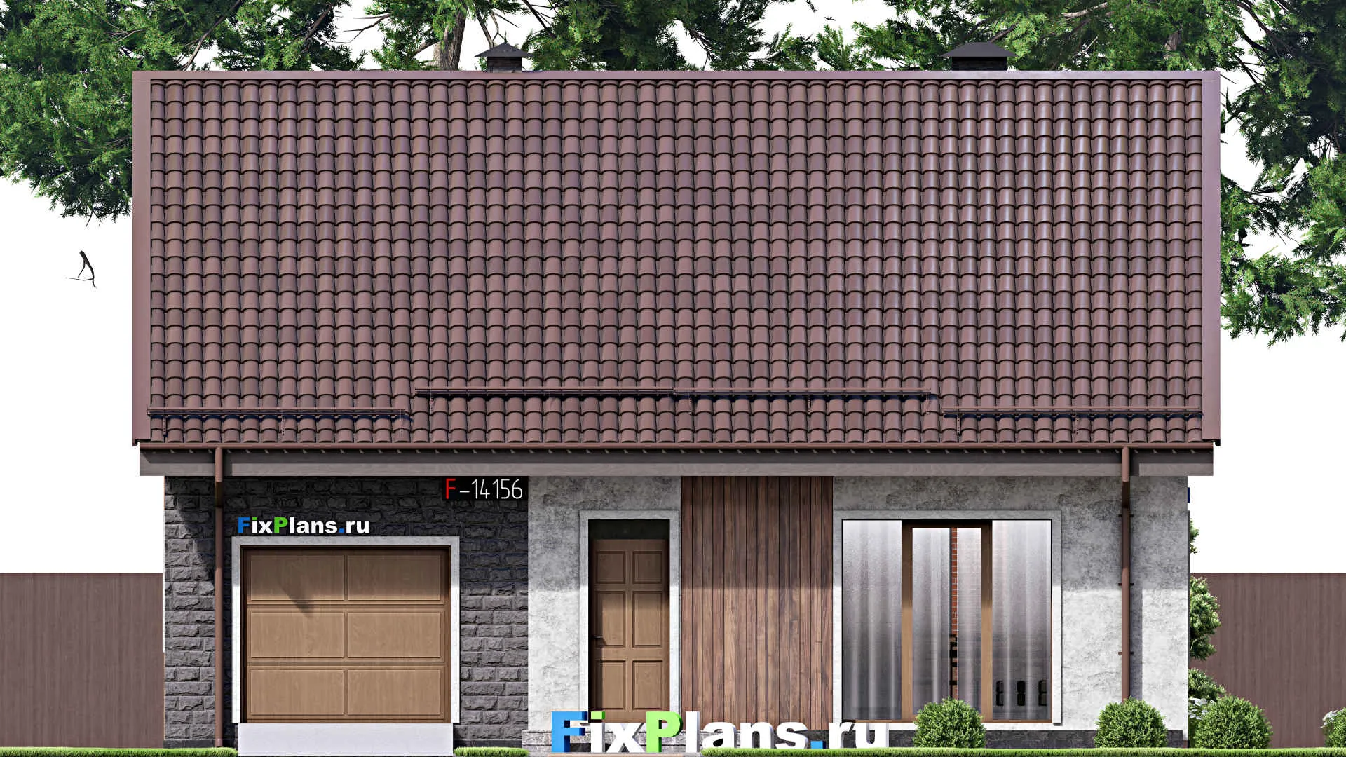 F-14156 - Проект дома с мансардой 12 на 12, площадью 150 м² с гаражом на 1 машину и 5 спальнями