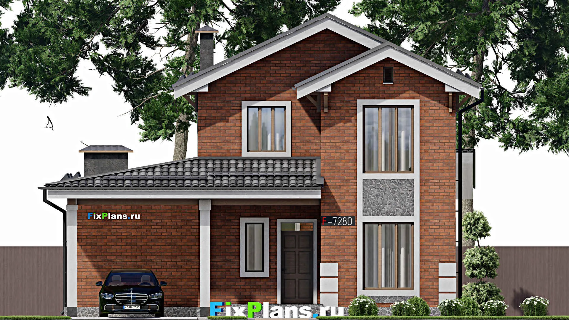 F-7280 - Проект двухэтажного дома 12 на 16, площадью 190 м² с баней и 4 спальнями