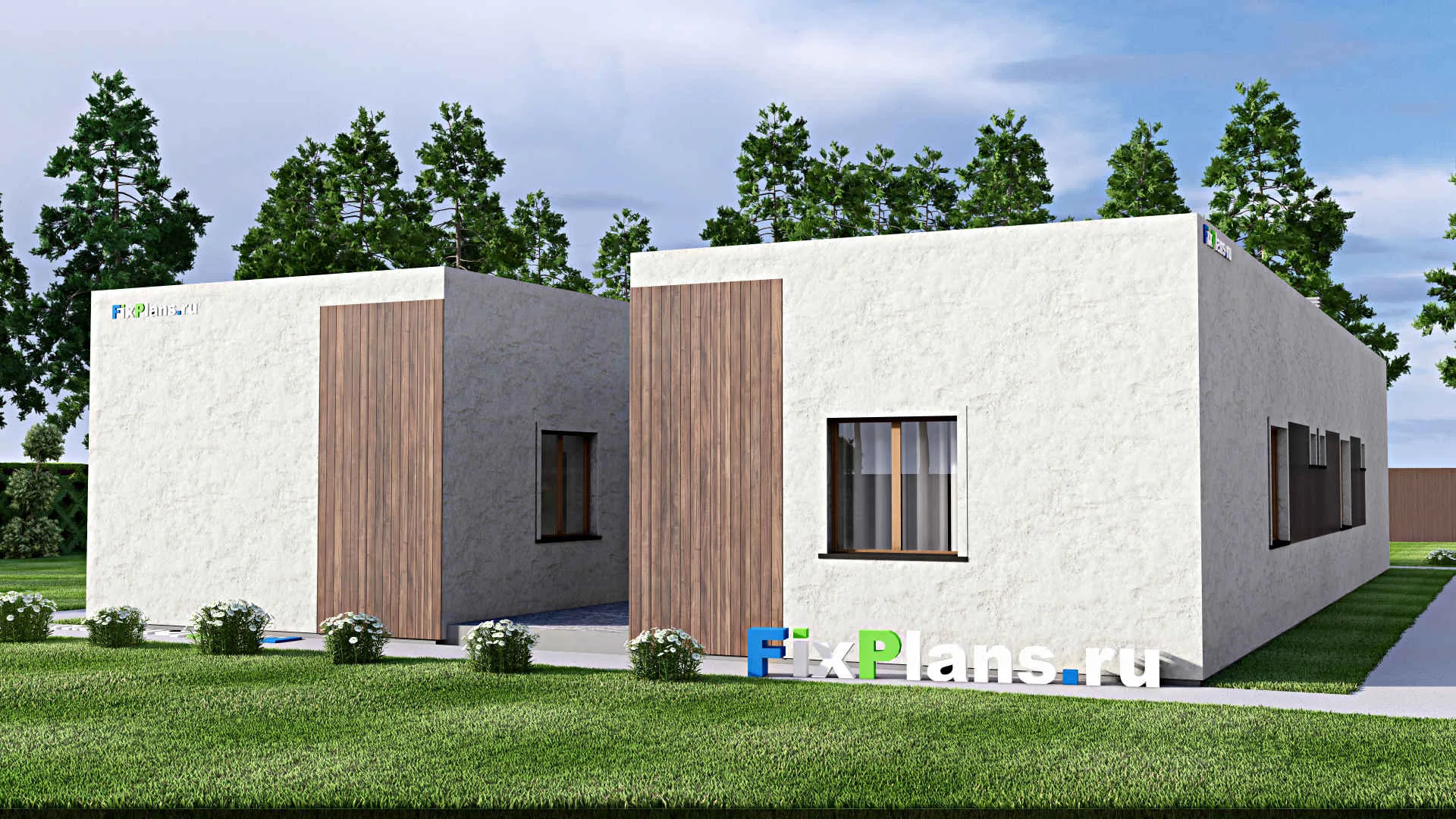 F-13085 - План одноэтажного дома 15 на 23, площадью 260 м² с террасой и 4 спальнями