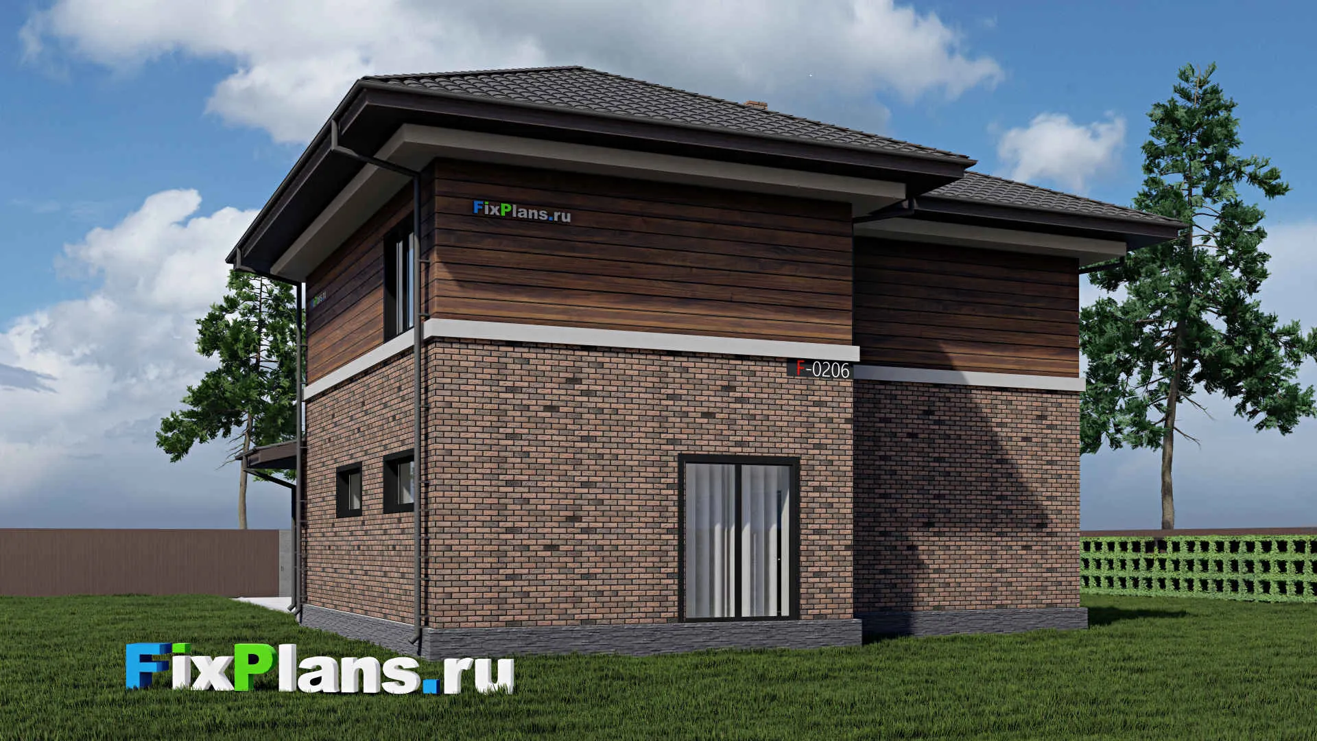 F-0206 - Планы двухэтажного дома 14 на 14, площадью 220 м² с 4 спальнями