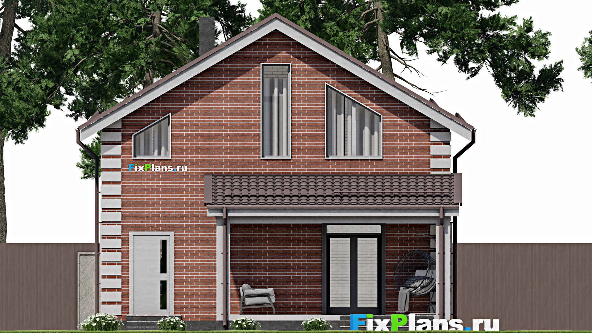 F-2393 - Проект дома с мансардой 10 на 11, площадью 160 м² с террасой, гаражом на 1 машину и 4 спальнями