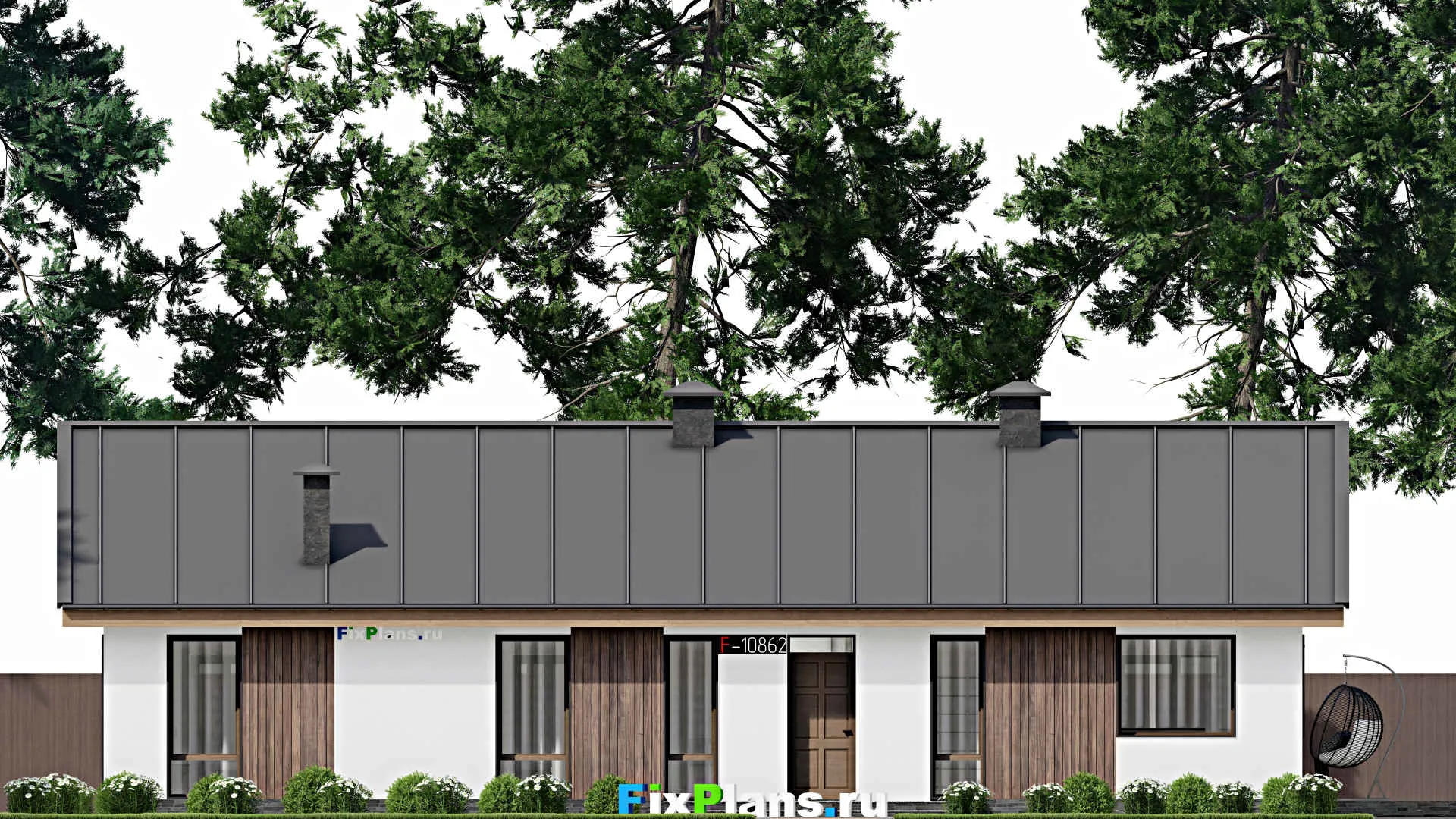 F-10862 - Проект одноэтажного дома 14 на 21, площадью 200 м² с террасой и 3 спальнями