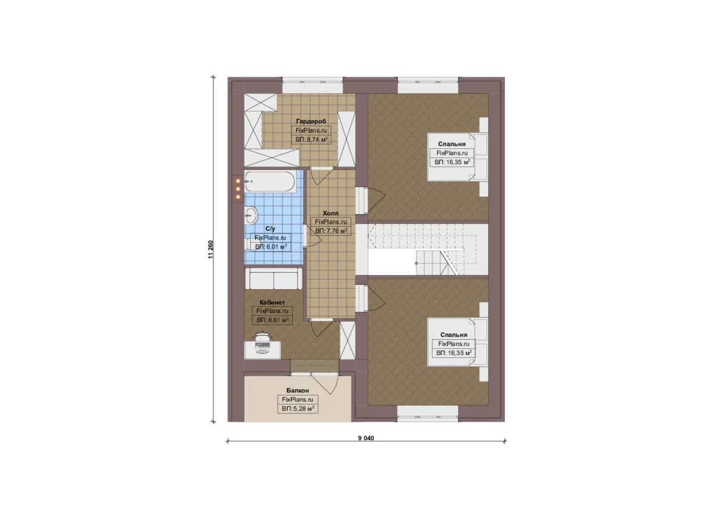 F-18071 - Планы дома с мансардой 14 на 14, площадью 200 м² с террасой, балконом, гаражом на 1 машину и 3 спальнями