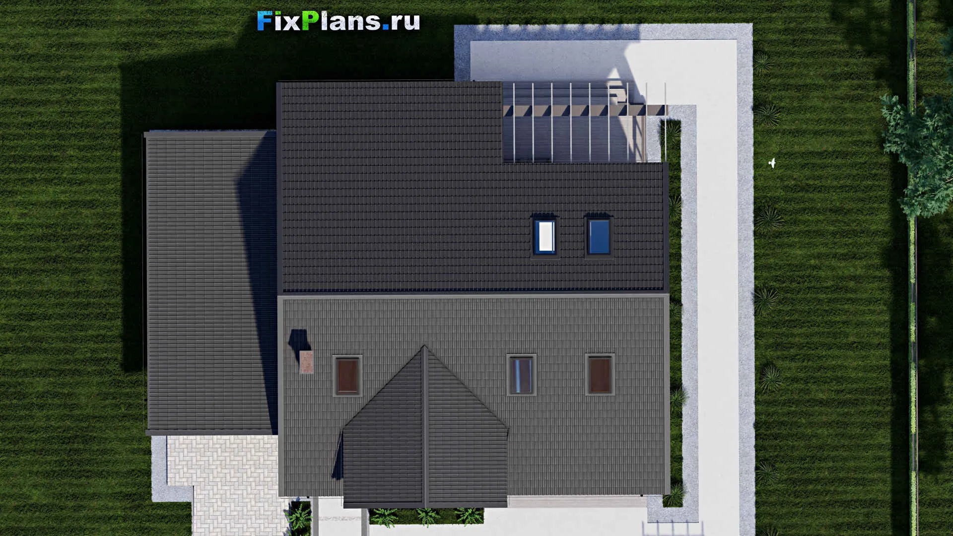 F-0062 - Планы дома с мансардой 14 на 18, площадью 280 м² с террасой, гаражом на 2 машины и 3 спальнями