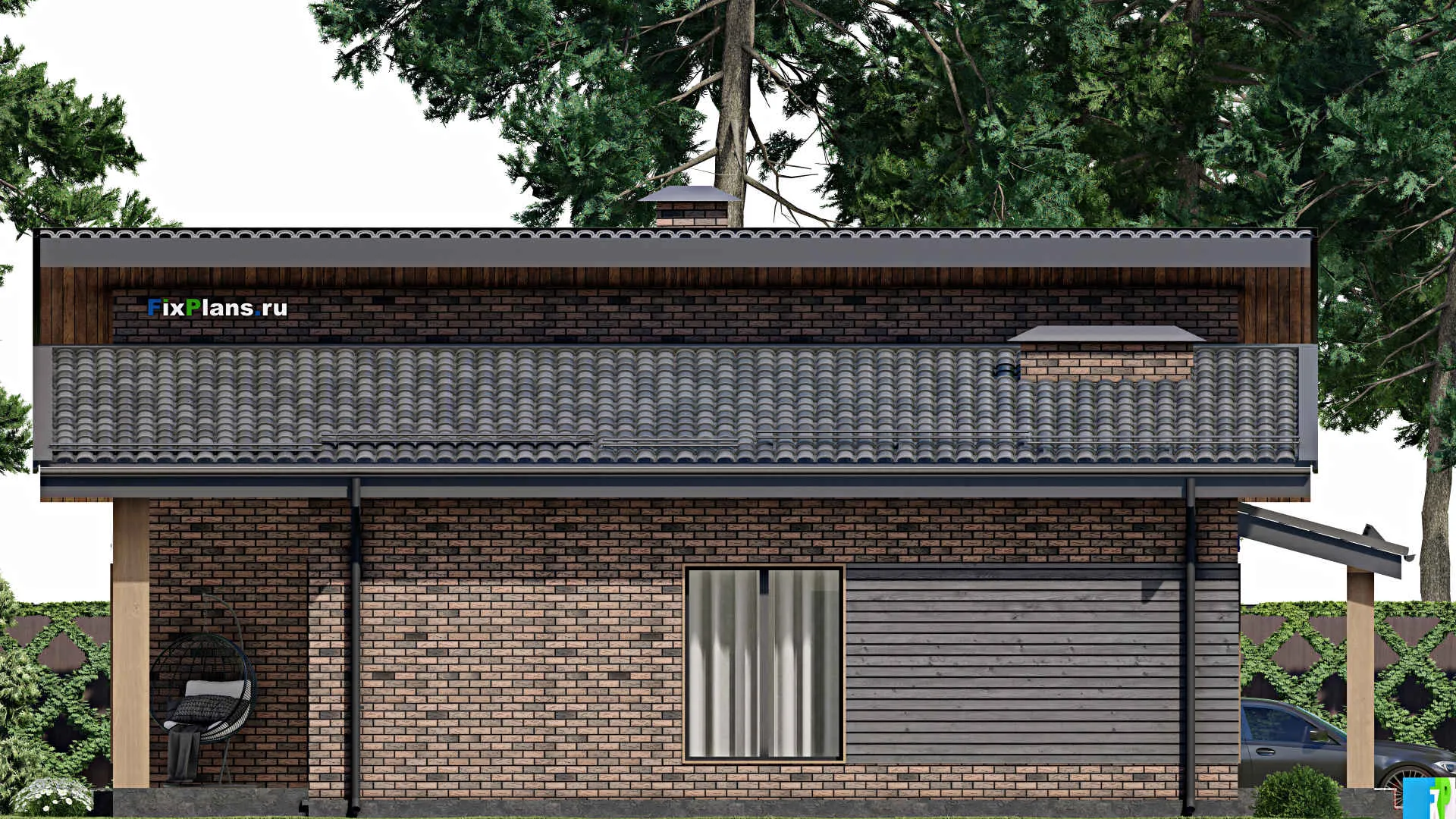 F-8054 - Проект одноэтажного дома 13 на 14, площадью 140 м² с террасой и 3 спальнями