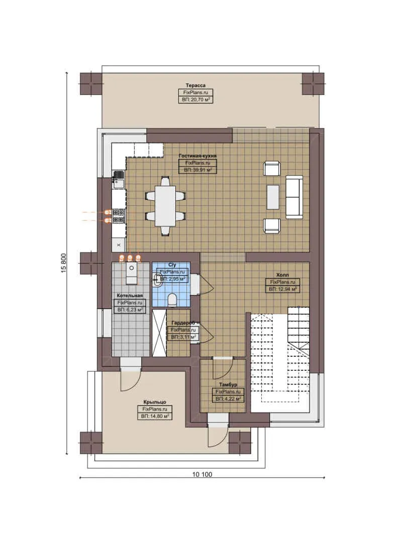 F-6290 - Планы двухэтажного дома 11 на 16, площадью 230 м² с террасой, балконом и 3 спальнями