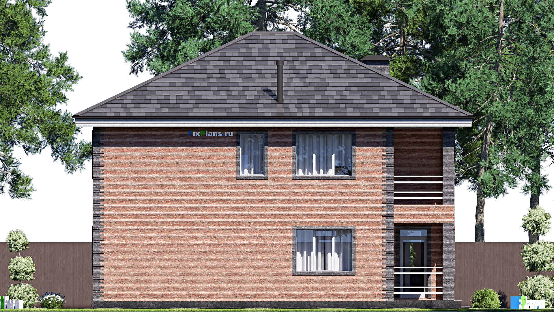 F-19520 - Проект двухэтажного дома 11 на 13, площадью 200 м² с балконом и 4 спальнями