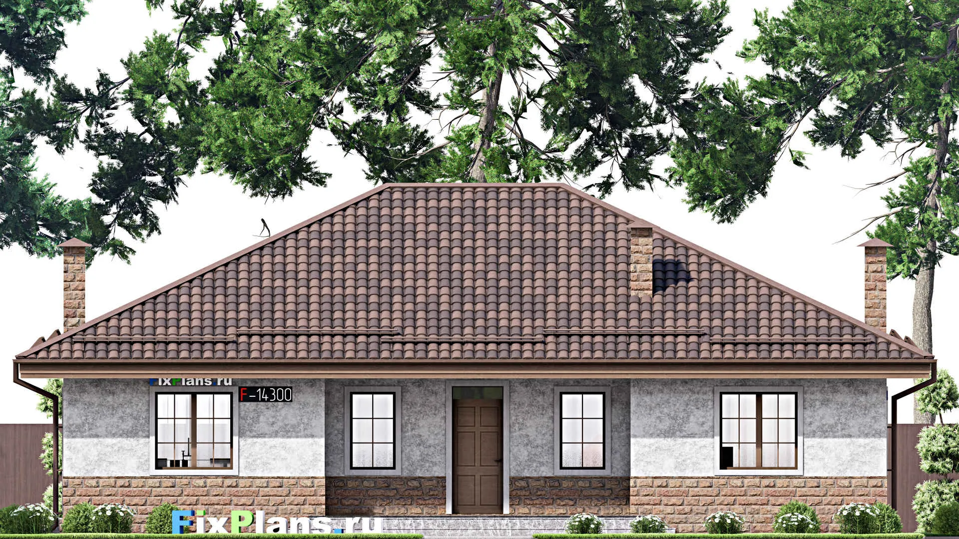 F-14300 - Проект одноэтажного дома 15 на 16, площадью 170 м² с террасой и 3 спальнями