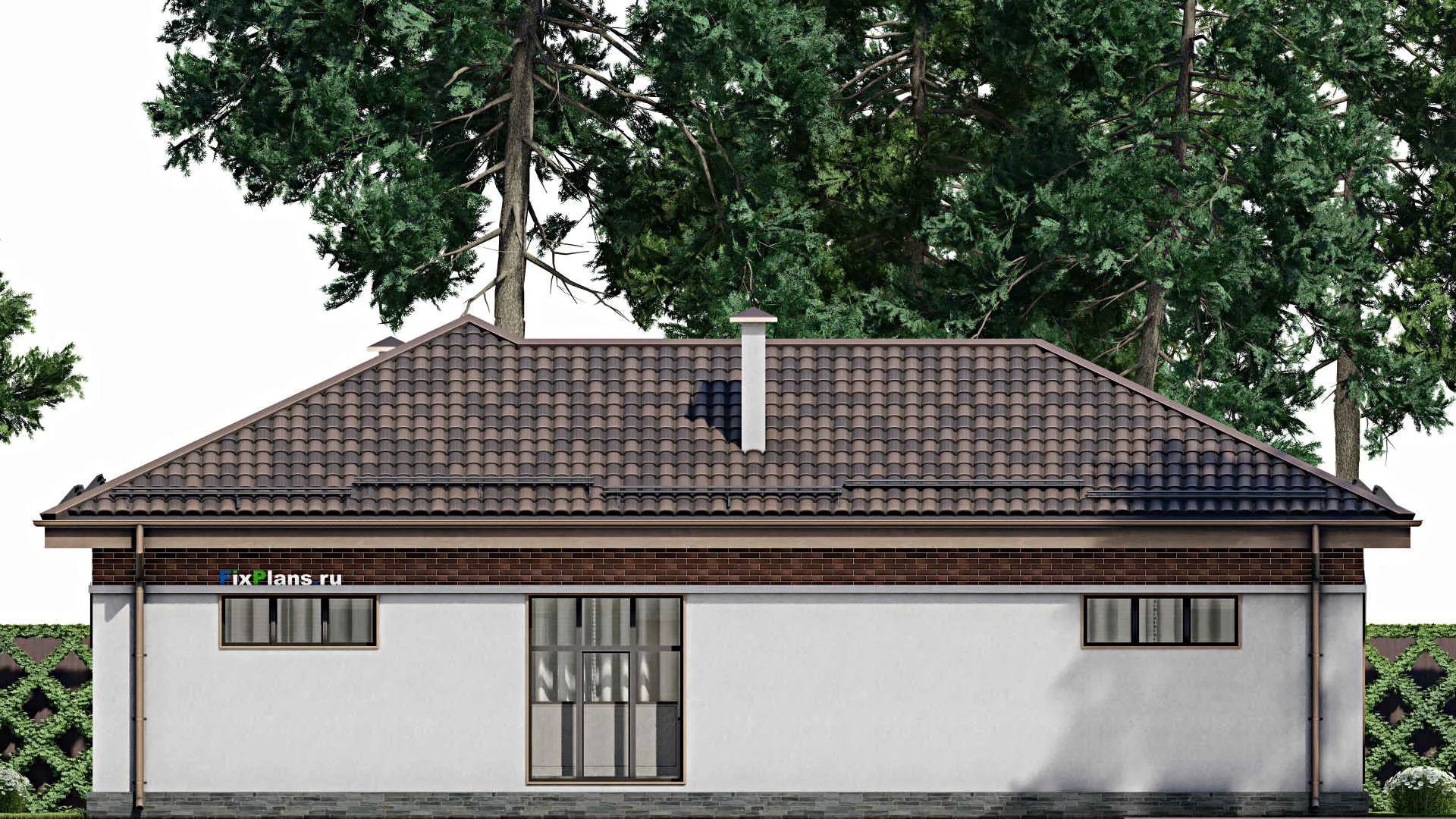 F-8162 - Проект одноэтажного дома 16 на 21, площадью 190 м² с террасой, баней, бассейном и 2 спальнями