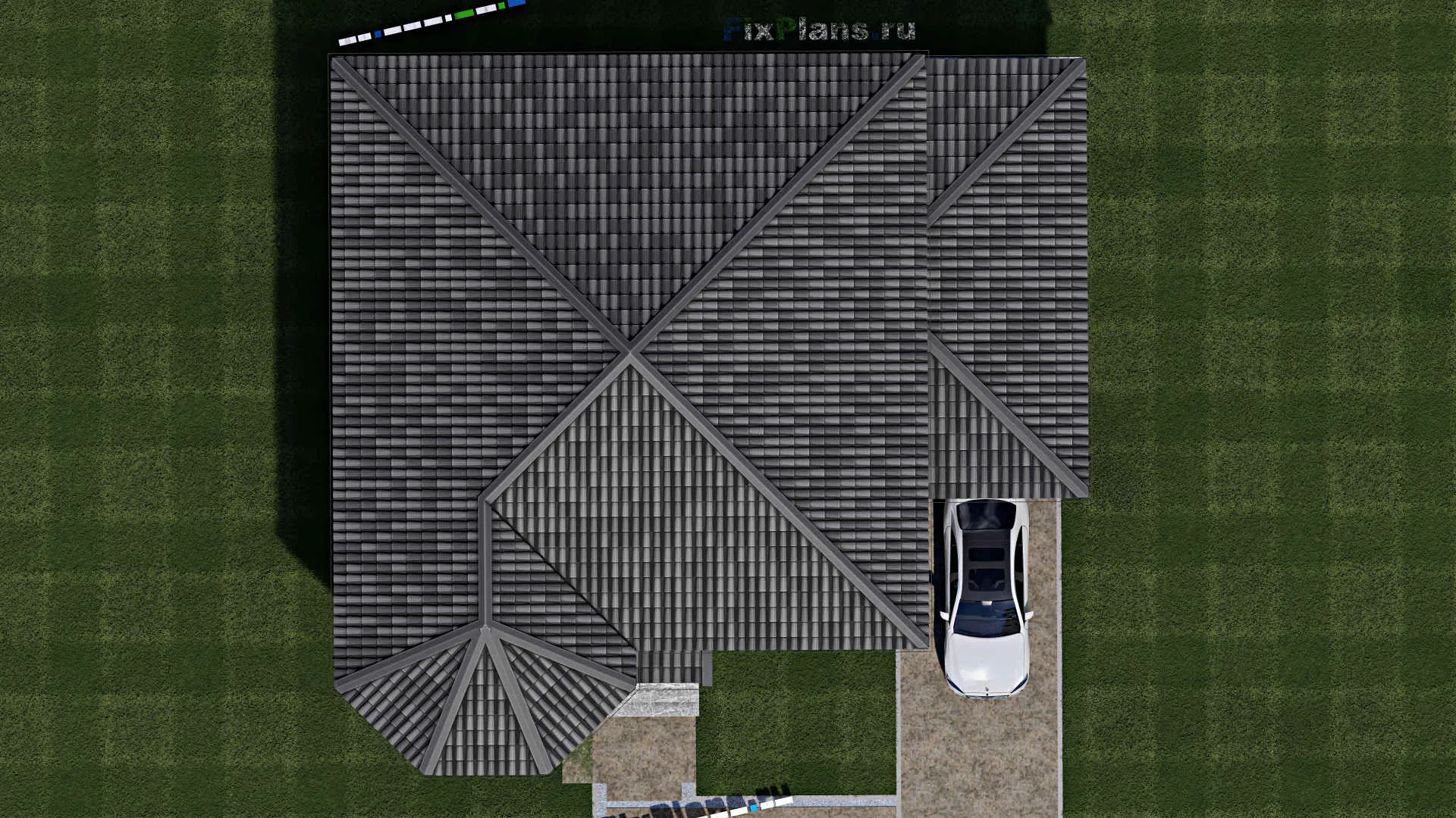 F-1817 - План одноэтажного дома 14 на 15, площадью 130 м² с гаражом на 1 машину и 3 спальнями