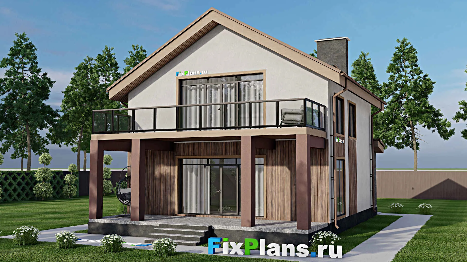 F-7667 - Планы дома с мансардой 10 на 14, площадью 180 м² с террасой, балконом и 4 спальнями