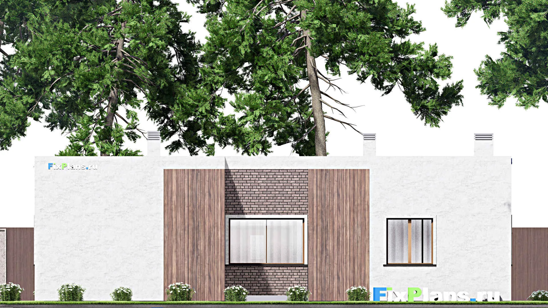 F-13085 - План одноэтажного дома 15 на 23, площадью 260 м² с террасой и 4 спальнями