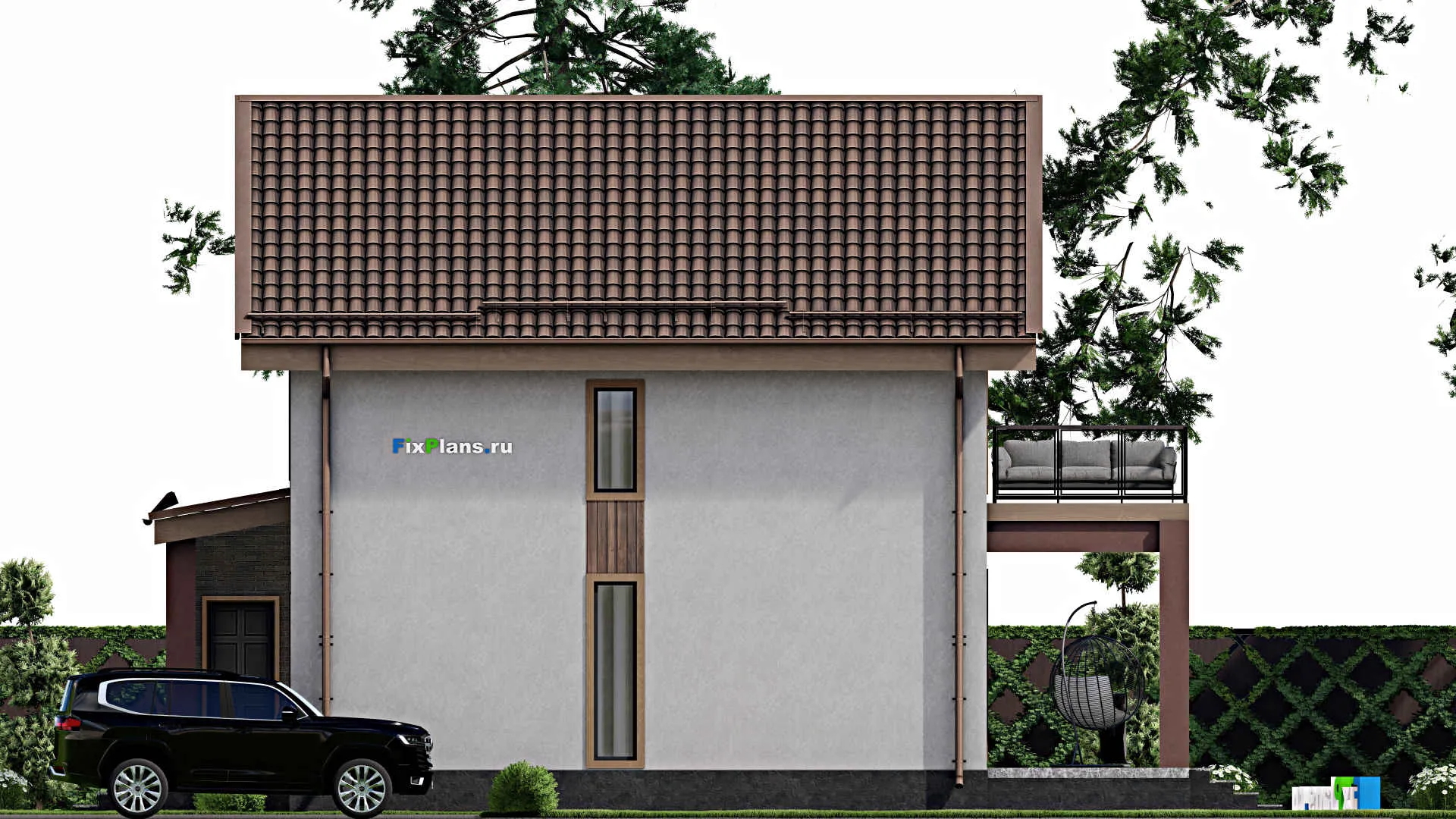 F-7667 - Планы дома с мансардой 10 на 14, площадью 180 м² с террасой, балконом и 4 спальнями