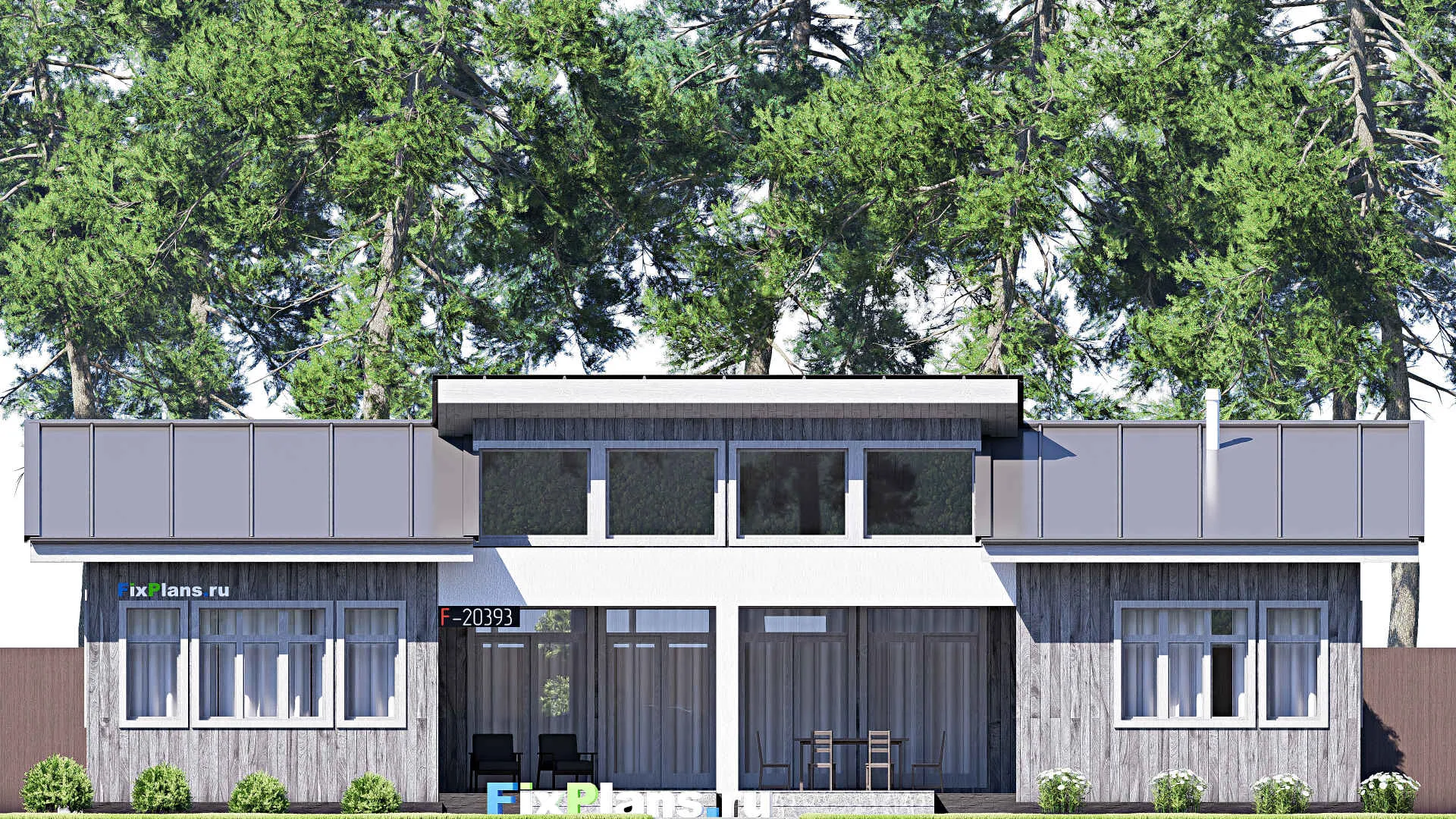 F-20393 - План одноэтажного дома 15 на 18, площадью 180 м² с террасой, гаражом на 1 машину и 3 спальнями